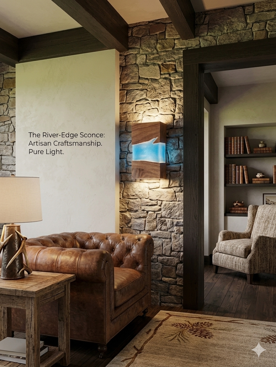 Handcrafted Live Edge Resin Wall Sconce | Custom LED Glow Light