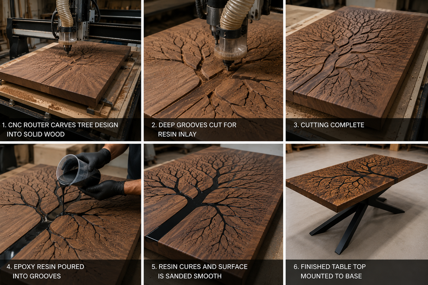 The Sequoia - Solid Walnut & Black Epoxy Tree Inlay Coffee Table
