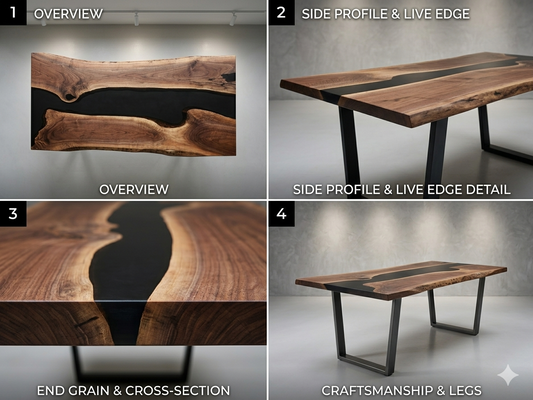 The "Midnight River" Live Edge Black Walnut Dining Table