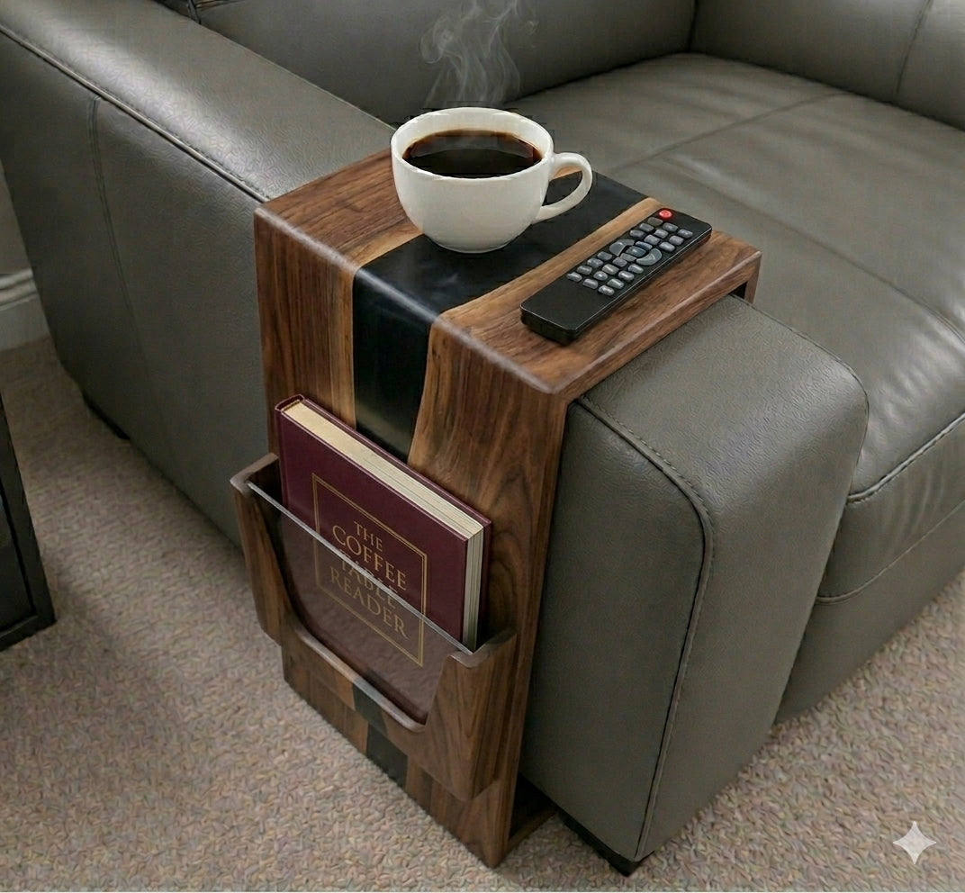 Black walnut/ash epoxy sofa armrest table With WATERFALL