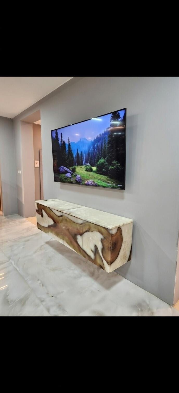 Luxury Live Edge Wood & Resin Sideboard Cabinet | Modern Entryway Credenza Buffet