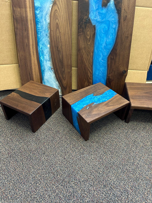 Black walnut/ash epoxy sofa armrest table With WATERFALL