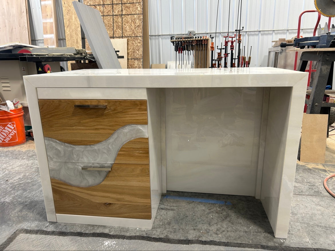 White Oak Epoxy Makeup Vanity Table with Drawers