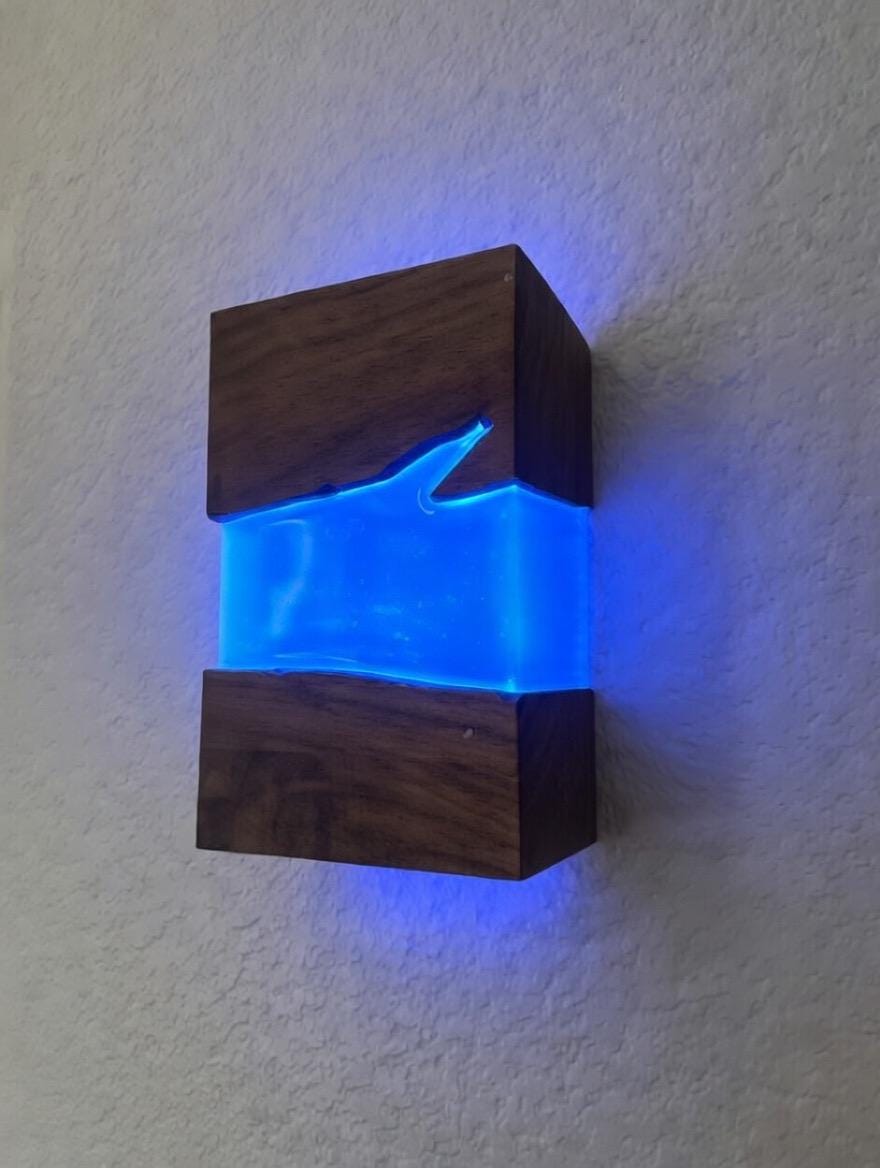 Handcrafted Live Edge Resin Wall Sconce | Custom LED Glow Light