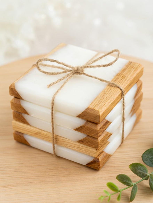 Handmade White Oak and Resin Epoxy Coaster Set | set of 4