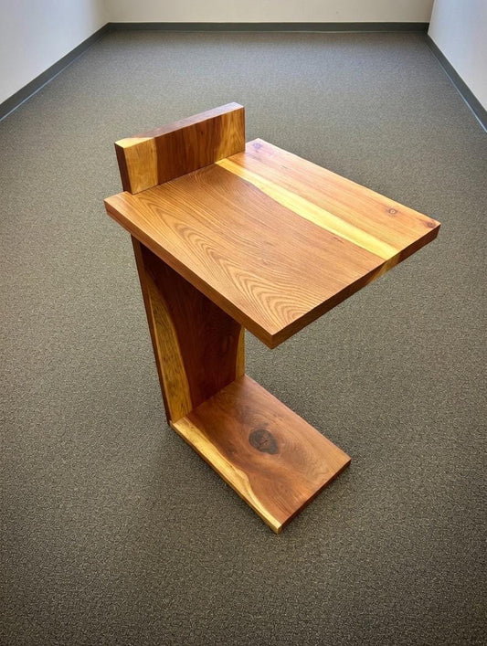 Handmade Live Edge Blue Epoxy River RedWood C Table | Modern Walnut Sofa Side Table | Couch Slide Under Table | Solid Wood Furniture