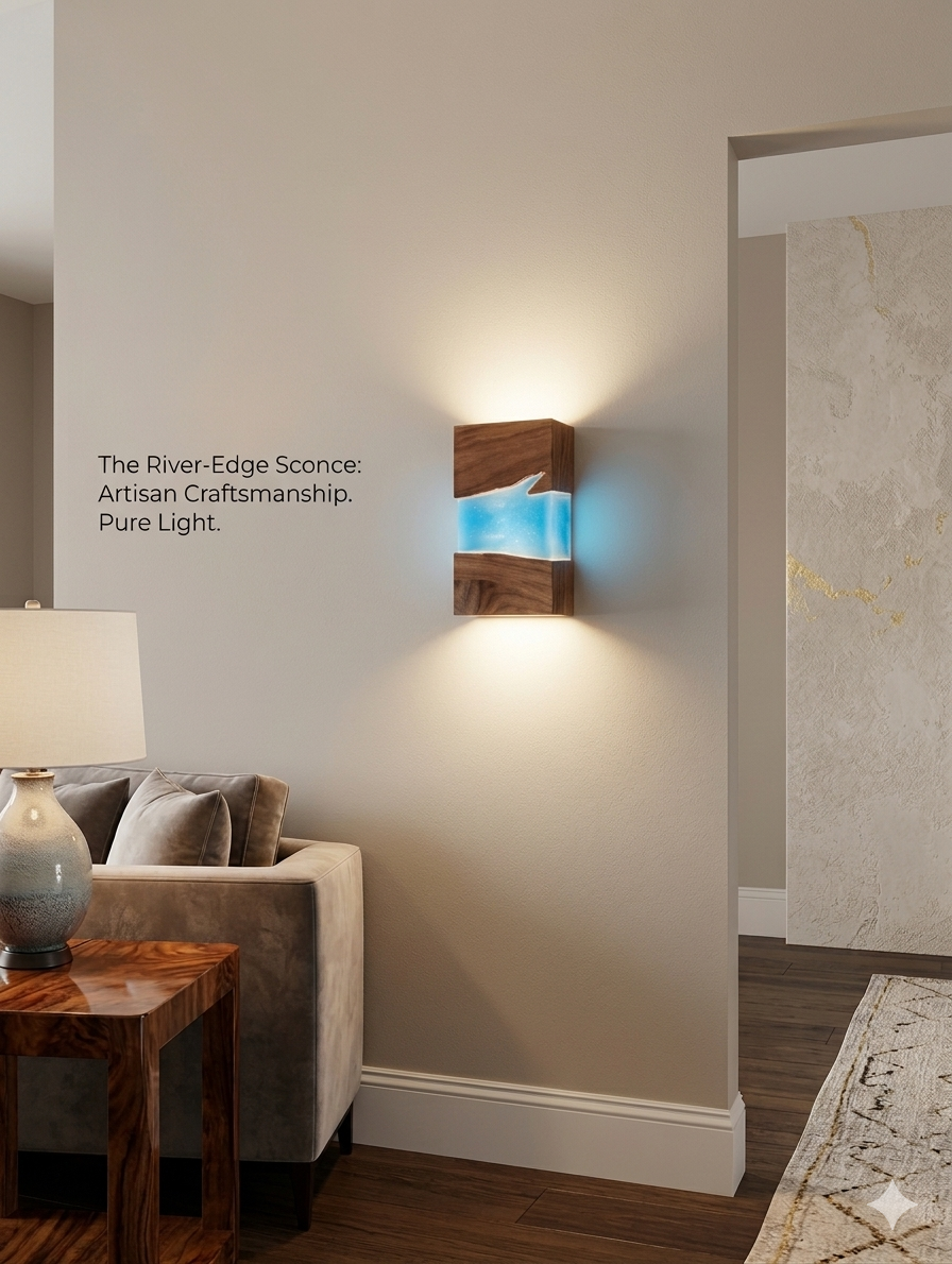 Handcrafted Live Edge Resin Wall Sconce | Custom LED Glow Light