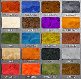 Epoxy resin color options chart for custom dining tables