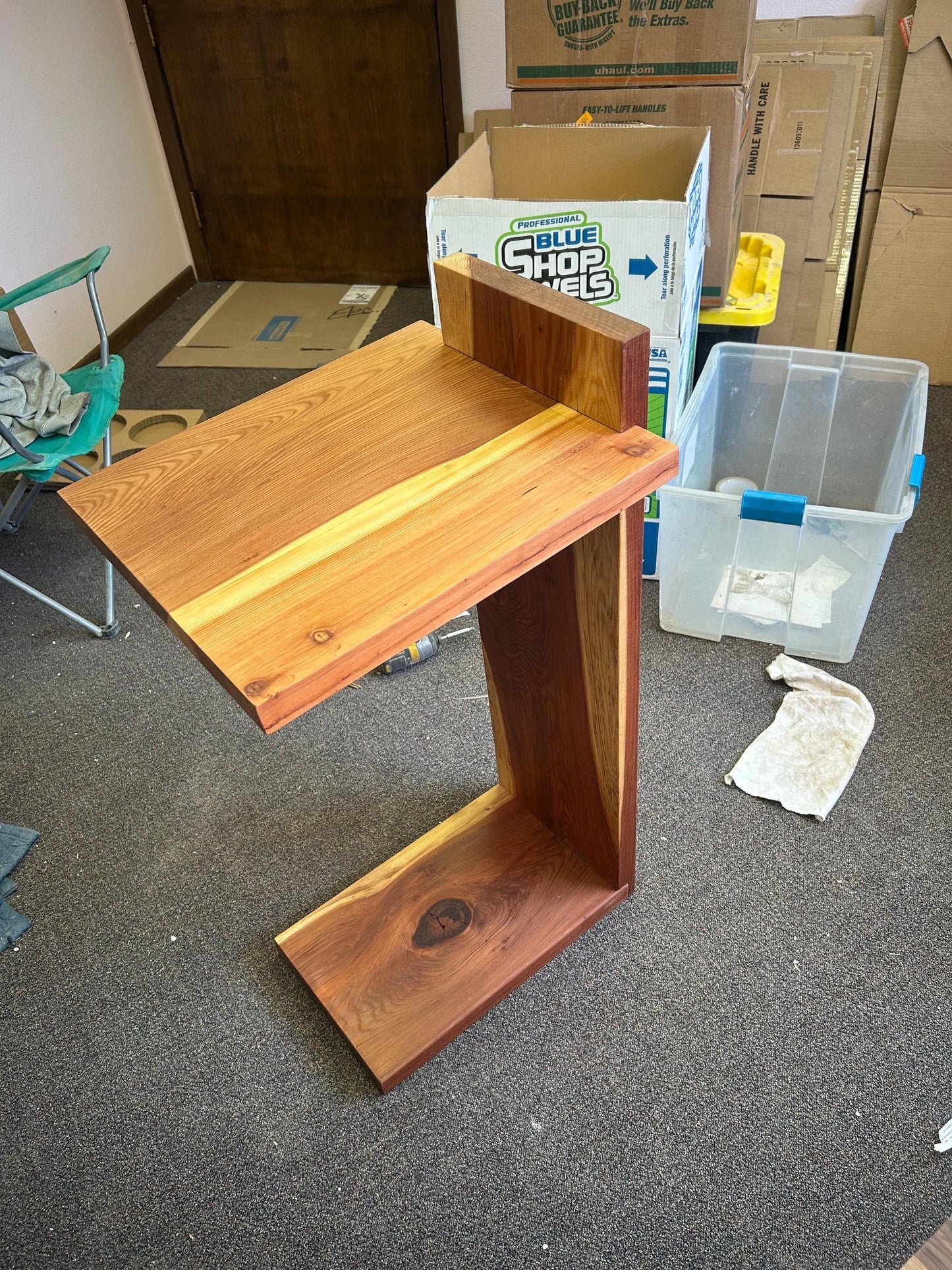 Handmade Live Edge Blue Epoxy River RedWood C Table | Modern Walnut Sofa Side Table | Couch Slide Under Table | Solid Wood Furniture