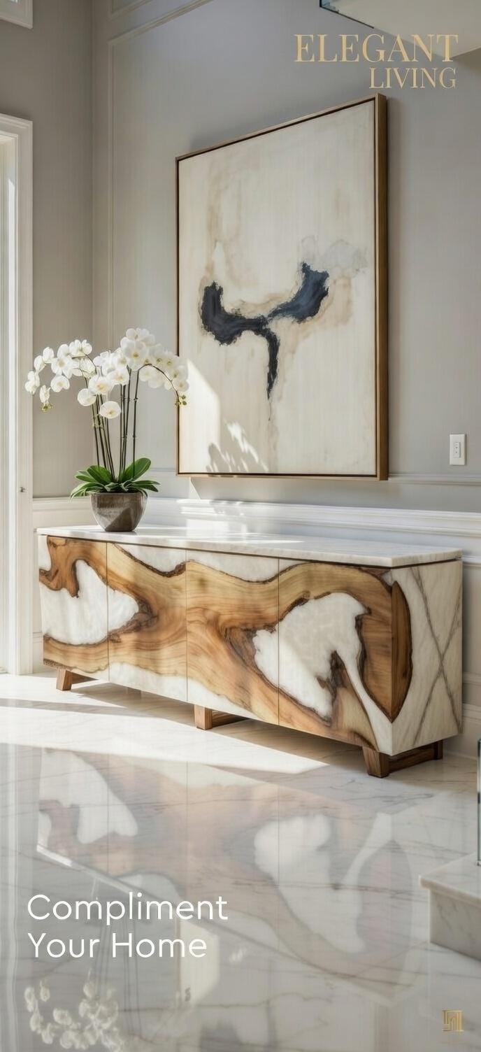 Luxury Live Edge Wood & Resin Sideboard Cabinet | Modern Entryway Credenza Buffet