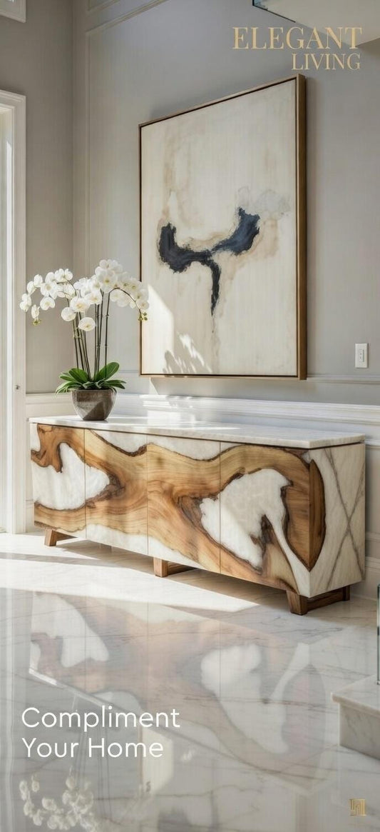 Luxury Live Edge Wood & Resin Sideboard Cabinet | Modern Entryway Credenza Buffet
