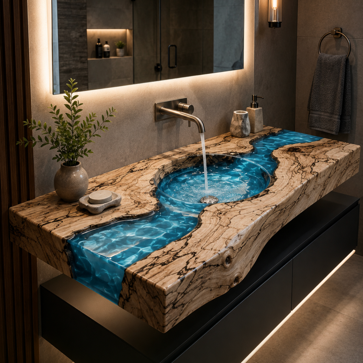 Live Edge River Resin Sink, Epoxy Resin & Wood Sink Vanity