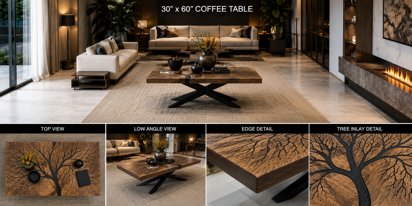 The Sequoia - Solid Walnut & Black Epoxy Tree Inlay Coffee Table