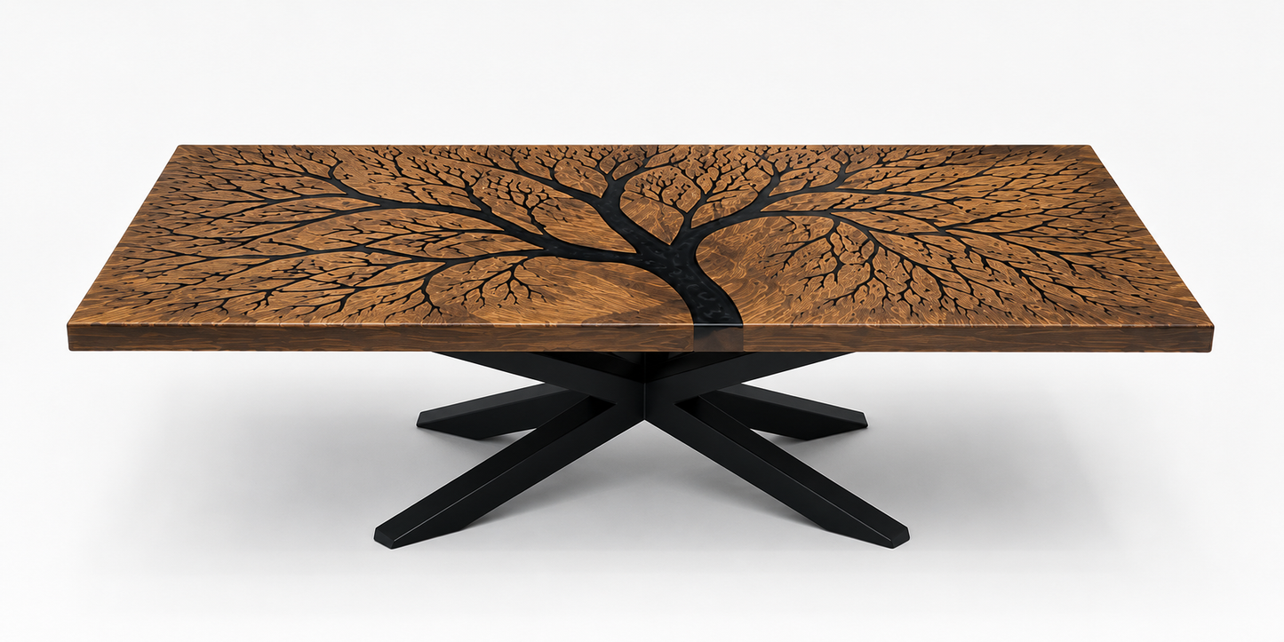 The Sequoia - Solid Walnut & Black Epoxy Tree Inlay Coffee Table