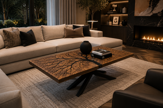 The Sequoia - Solid Walnut & Black Epoxy Tree Inlay Coffee Table