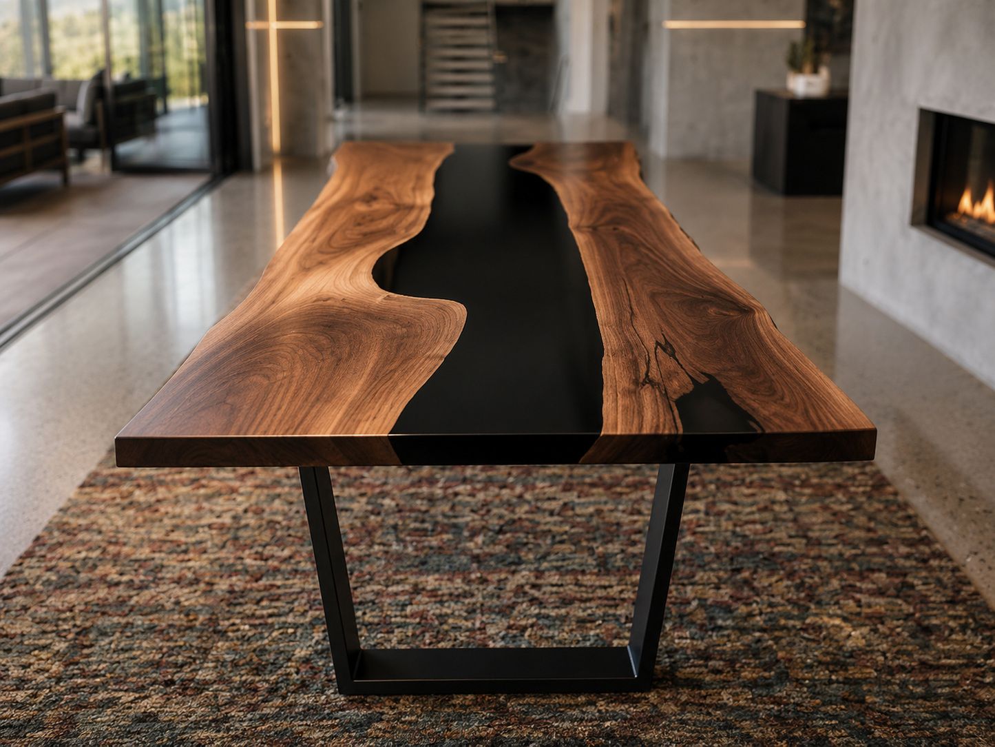 The "Midnight River" Live Edge Black Walnut Dining Table