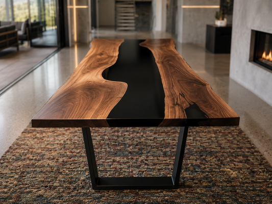 The "Midnight River" Live Edge Black Walnut Dining Table