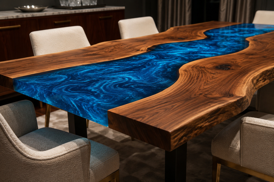 Azure River Live Edge Walnut Epoxy Dining Table