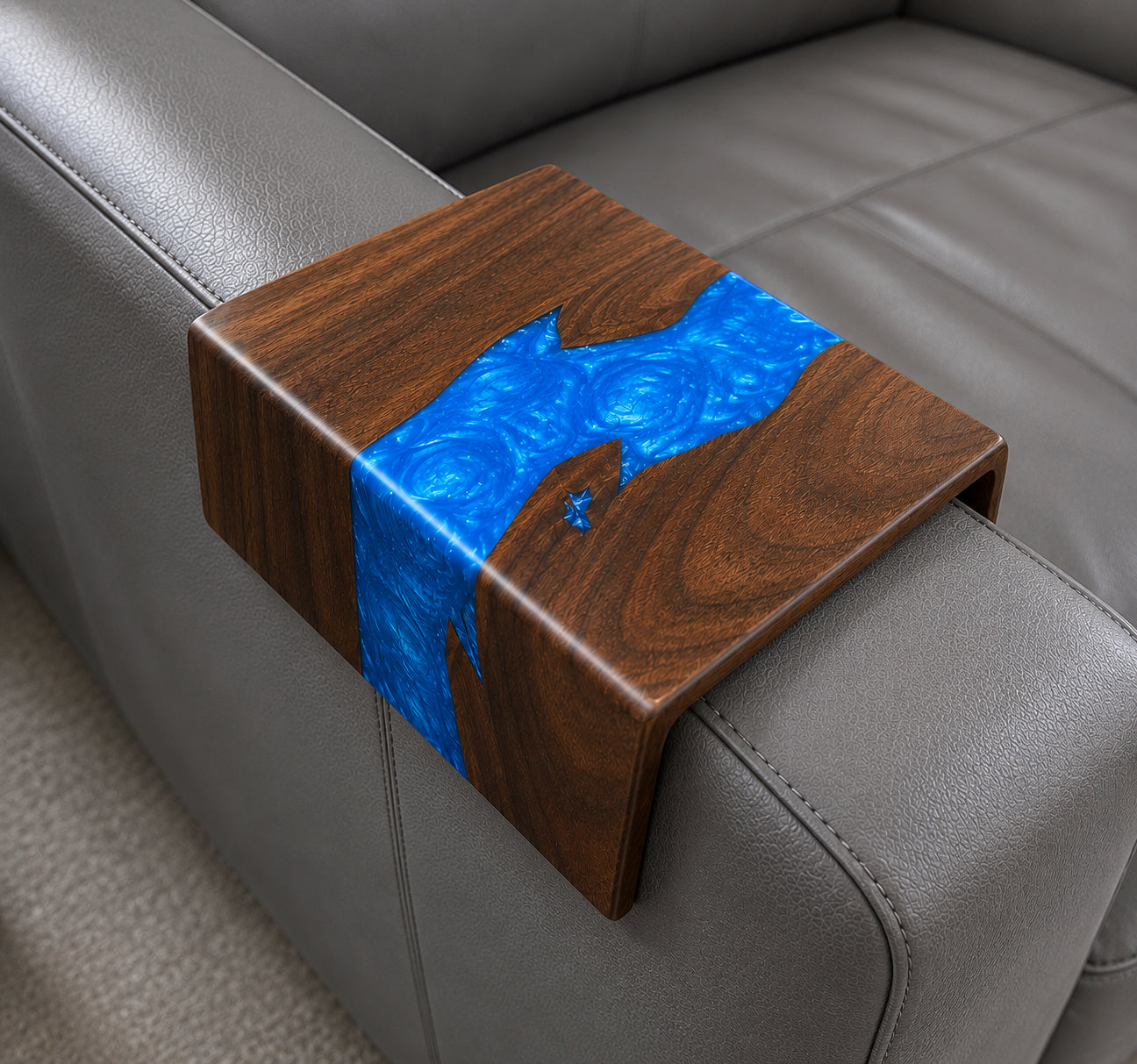 Black walnut epoxy sofa armrest table