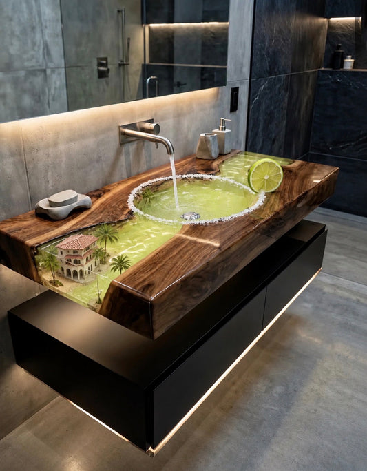 Live Edge Walnut River Sink, Epoxy Resin & Wood Sink Vanity (Margaretta style)
