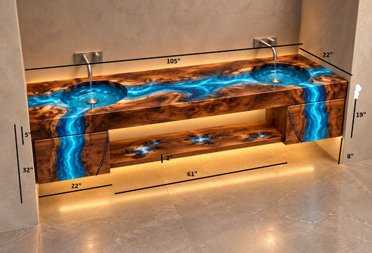 Custom Double-Bowl Epoxy River Sink Vanity — 50% Deposit