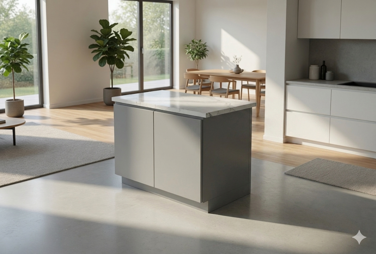 Slab Signature Series Island With Epoxy Resin Countertop-White