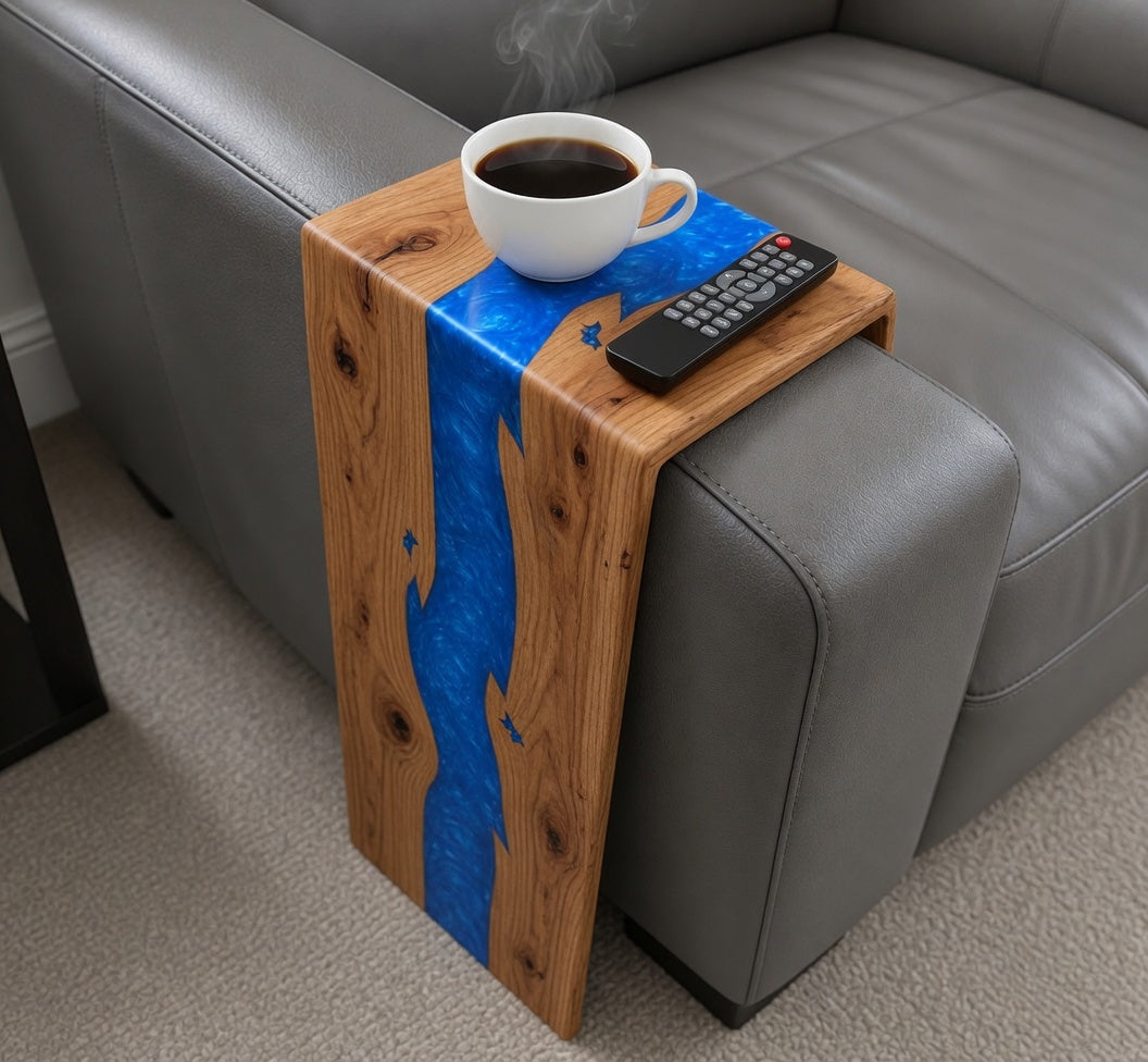 Black walnut/ash epoxy sofa armrest table With WATERFALL