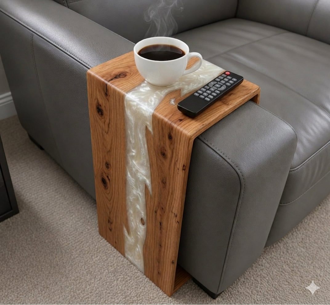 Black walnut/ash epoxy sofa armrest table With WATERFALL