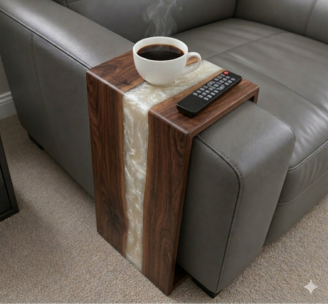 Black walnut/ash epoxy sofa armrest table With WATERFALL