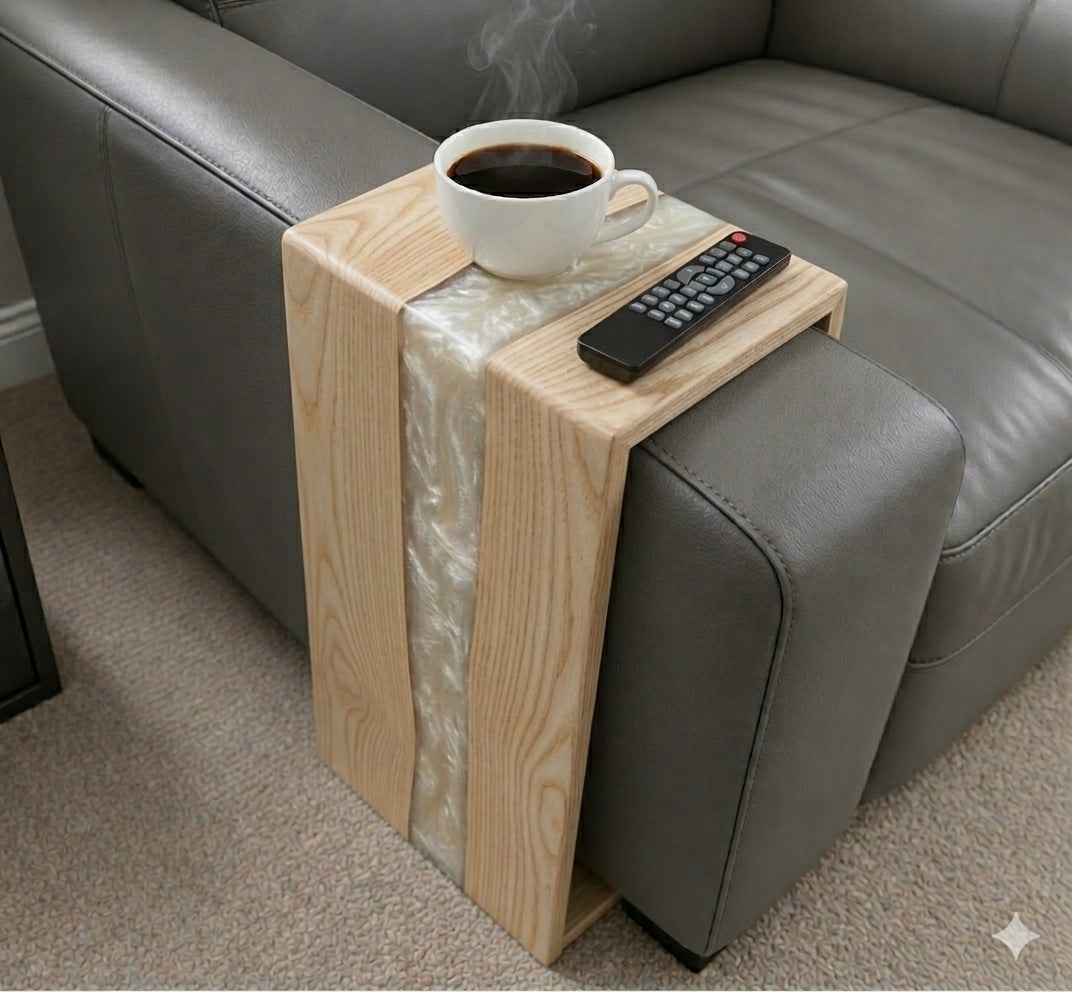 Black walnut/ash epoxy sofa armrest table With WATERFALL