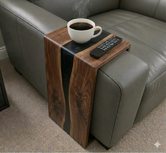 Black walnut/ash epoxy sofa armrest table With WATERFALL