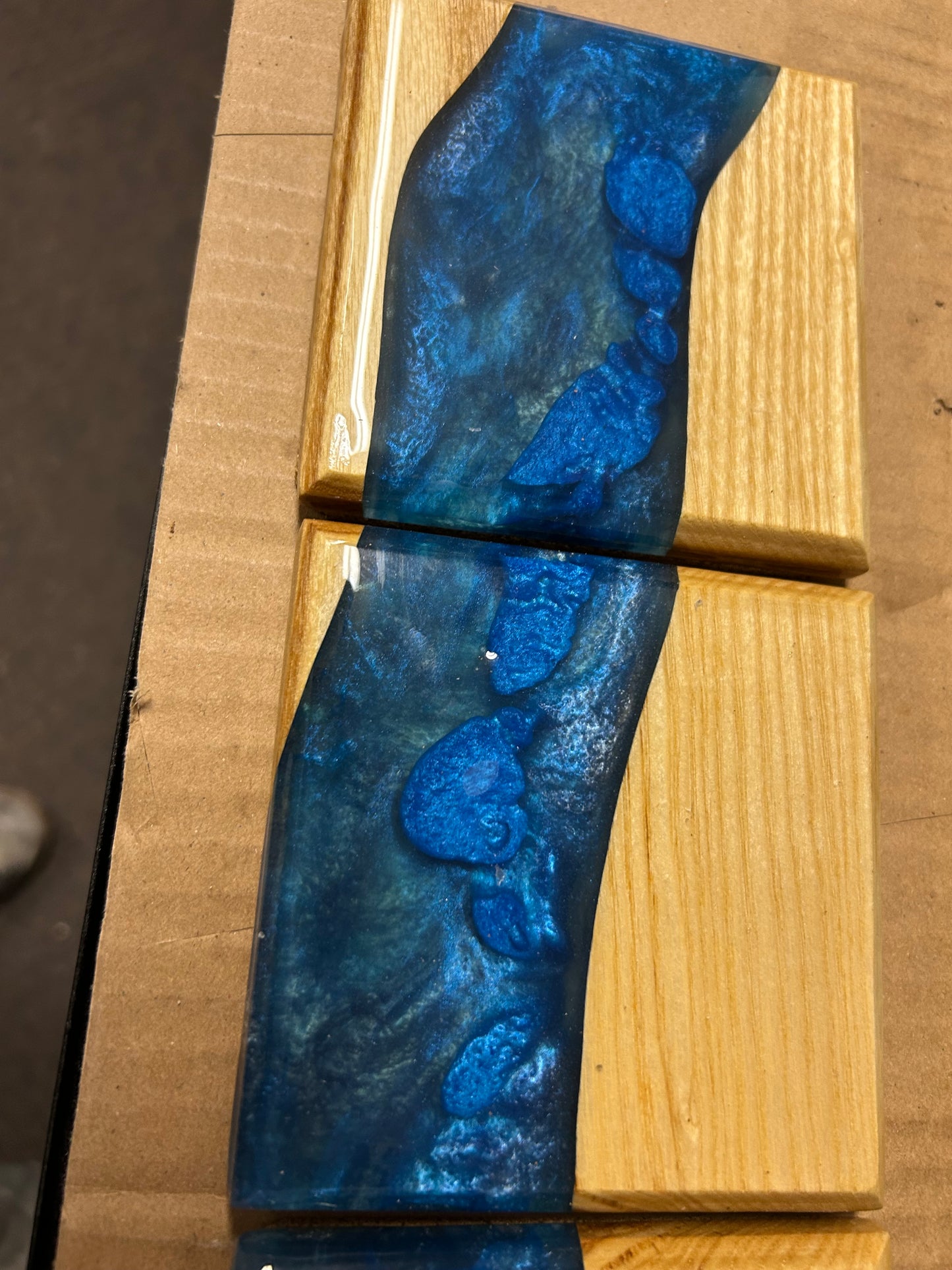 Handmade White Oak and Resin Epoxy Coaster Set | set of 4