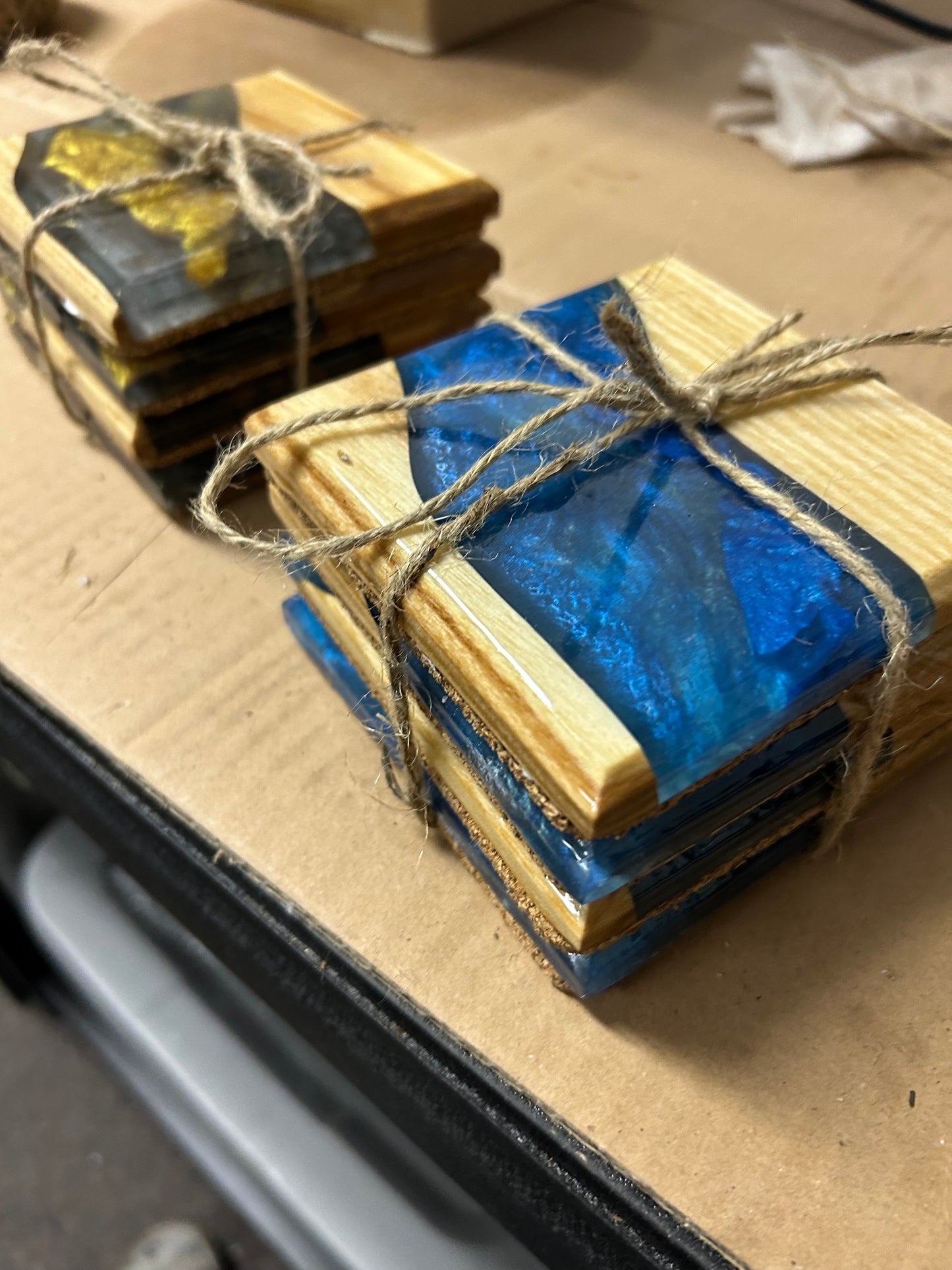Handmade White Oak and Resin Epoxy Coaster Set | set of 4