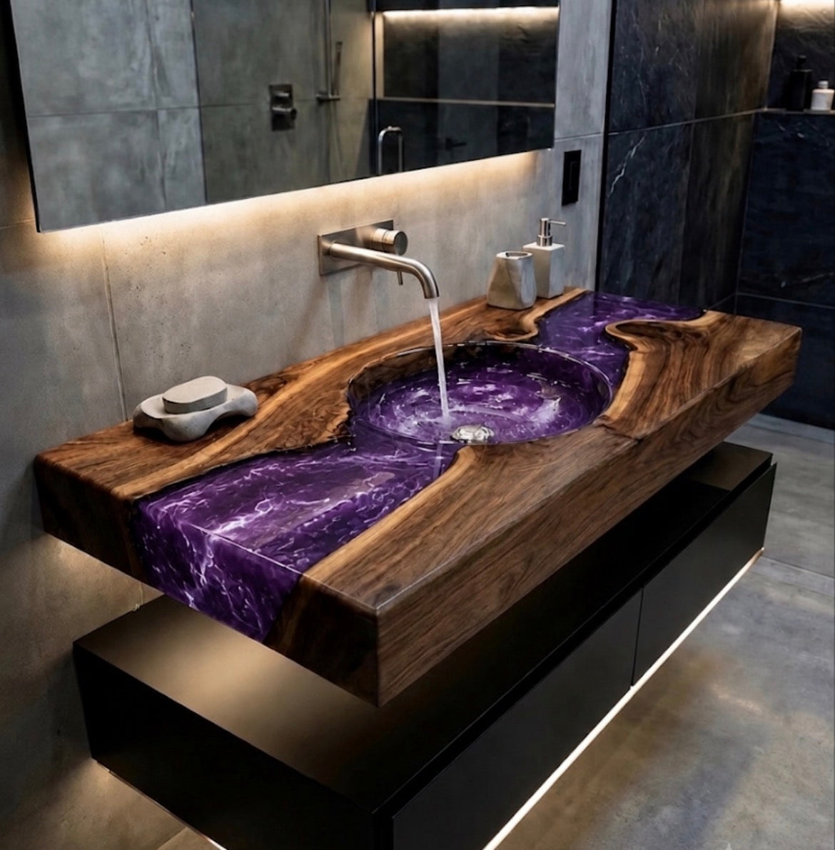 Live Edge River Sink, Epoxy Resin Sink & Wood Vanity