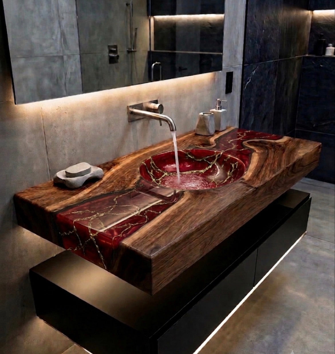 Live Edge River Sink, Epoxy Resin Sink & Wood Vanity