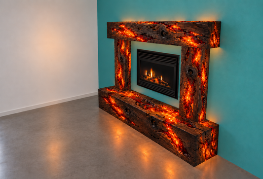 Custom Backlit Fireplace Mantel with Hearth — 50% Deposit