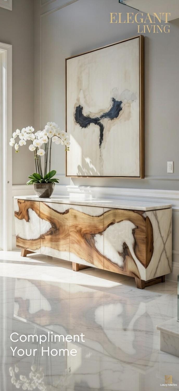 Luxury Live Edge Wood & Resin Sideboard Cabinet | Modern Entryway Credenza Buffet