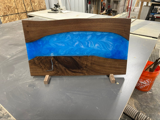 Walnut & Blue Epoxy River Charcuterie Board – 21 Inch Handmade Cheese & Serving Board