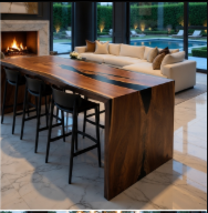 Custom 2" Live Edge Black Walnut Dining Table - Black Epoxy Resin River Table