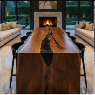 Custom 2" Live Edge Black Walnut Dining Table - Black Epoxy Resin River Table