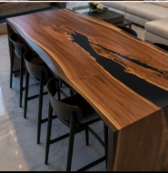Custom 2" Live Edge Black Walnut Dining Table - Black Epoxy Resin River Table