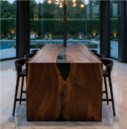 Custom 2" Live Edge Black Walnut Dining Table - Black Epoxy Resin River Table