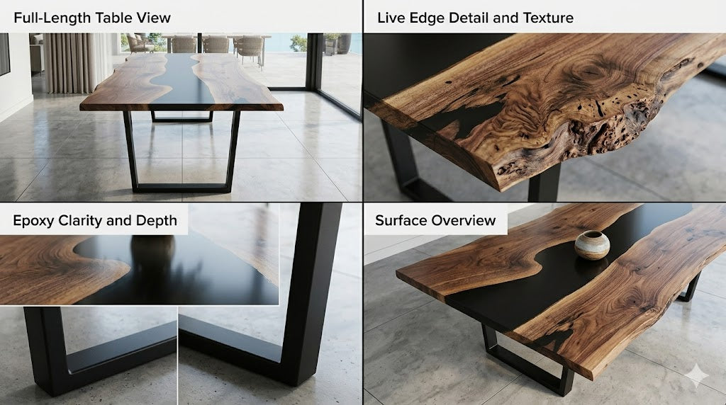 The "Midnight River" Live Edge Black Walnut Dining Table