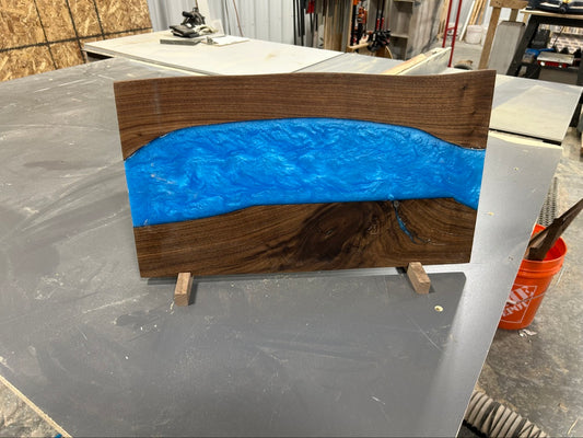 Walnut & Blue Epoxy River Charcuterie Board – 21 Inch Handmade Cheese & Serving Board