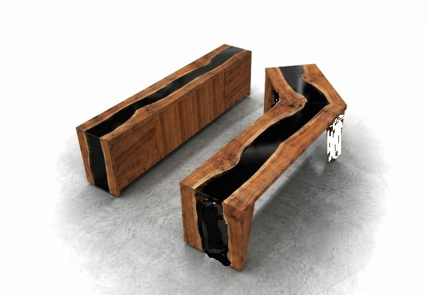 Executive Walnut Resin River Desk and Credenza Office