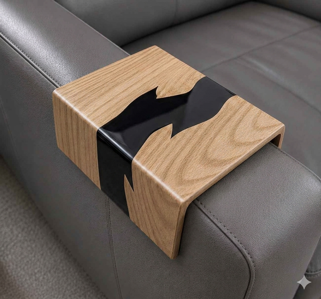 Black walnut epoxy sofa armrest table