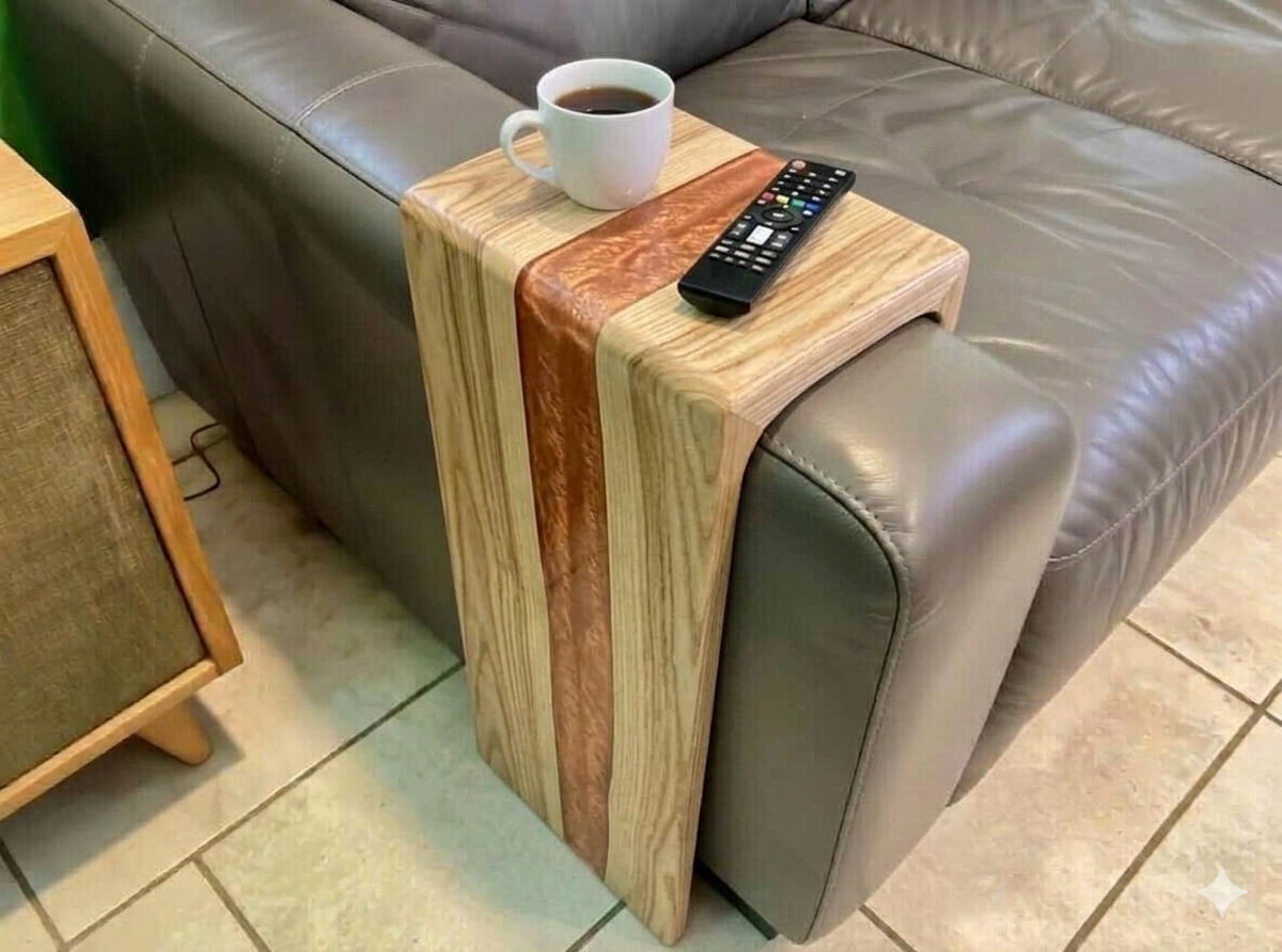 Black walnut/ash epoxy sofa armrest table With WATERFALL