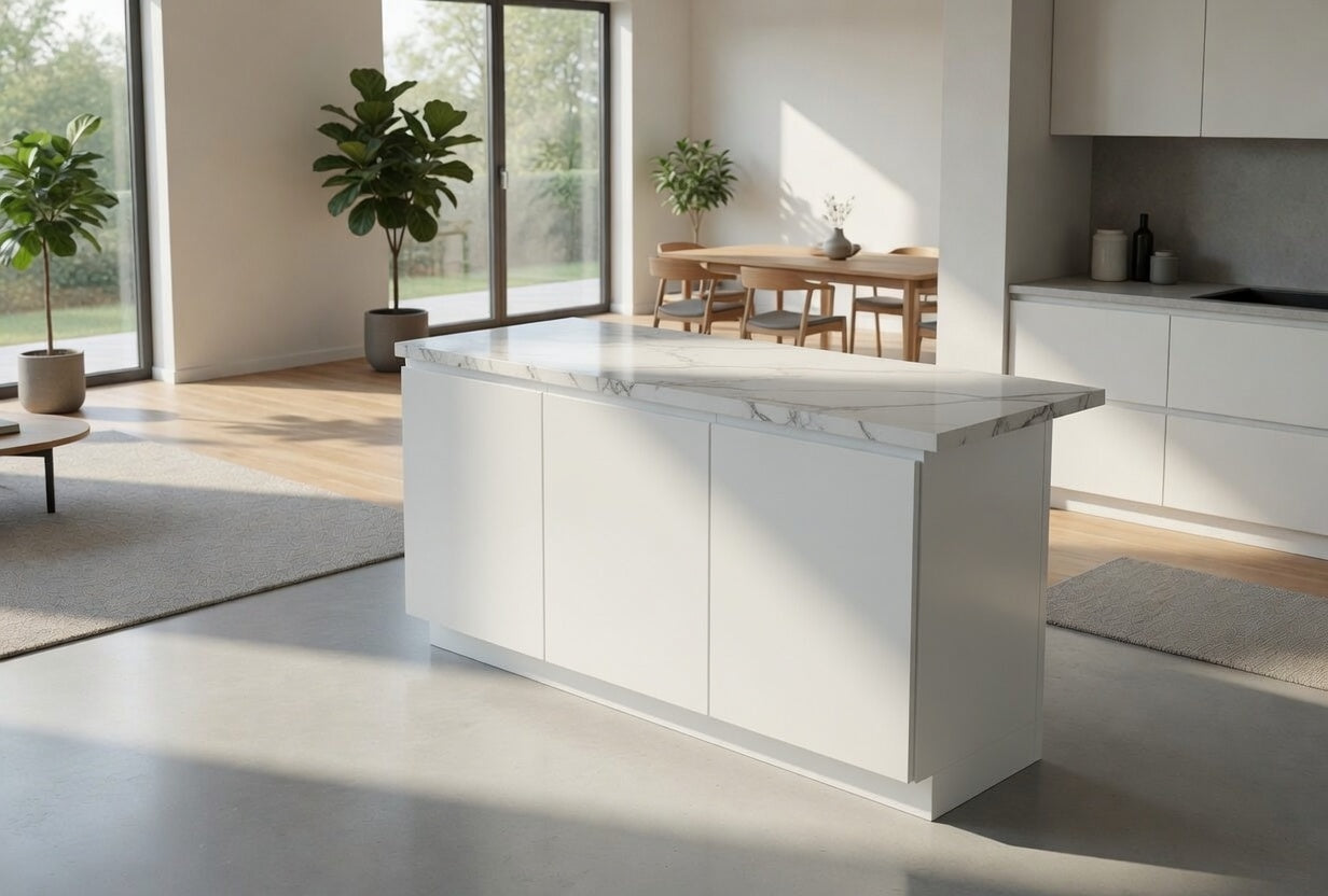 Slab Signature Series Island With Epoxy Resin Countertop-White
