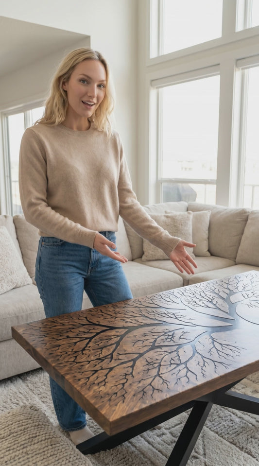 The Sequoia - Solid Walnut & Black Epoxy Tree Inlay Coffee Table