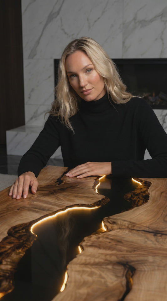 Bespoke Box Elder & Midnight Resin River Coffee Table – 2" Live Edge Slab
